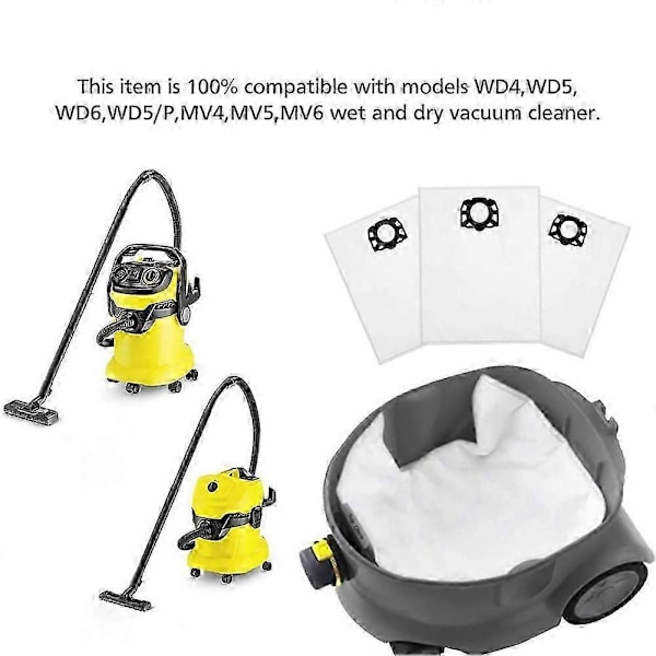 Udskiftningsposer til Kärcher MV4/MV5/MV6/WD4/WD5/WD6 - 10-pak Våd/Tør Støvsuger