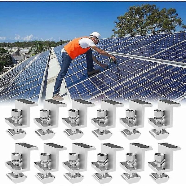 12-pakning solcellepanelbrakett, solcelleterminal, justerbar bredde, fotovoltaisk brakett, solcellebrakett for solcellepanel (30 mm)