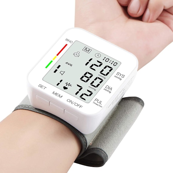 Blodtrycksmätare för handleden, Stor LCD-skärm, Blodtrycksmaskin, Justerbar manschett 13,5-19,5 cm (5,31-7,68 tum)