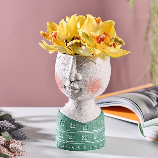 *Skulptur Blomkruka Konst Porträtt Harts Vase Kreativ Ansikte Planter Konst Dekor för Trädgård Hem Utomhus*