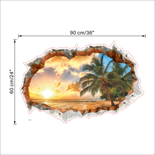 3D Veggdekor HOLIDAY ISLAND (60x90 cm) | Klistremerke veggdekor