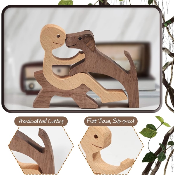 #Wooden Dog Cat Family Figurines Family Puppy Cat Wooden Carving Ornaments#