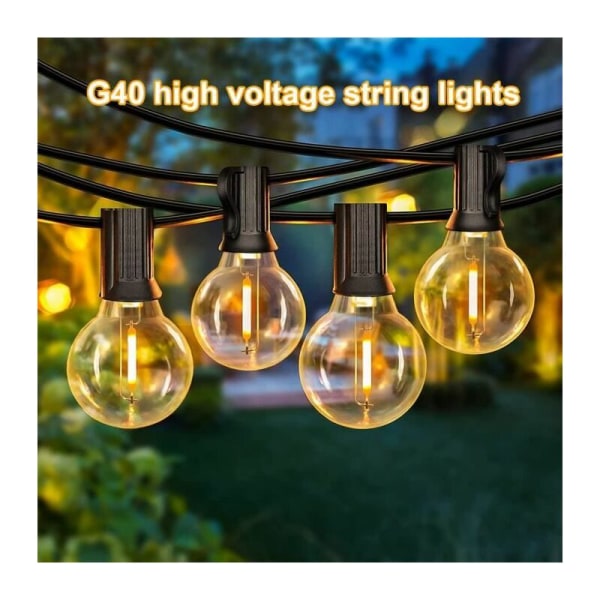 15M Outdoor LED String Lights with 25 E27 G40 Bulbs Plastic IP44