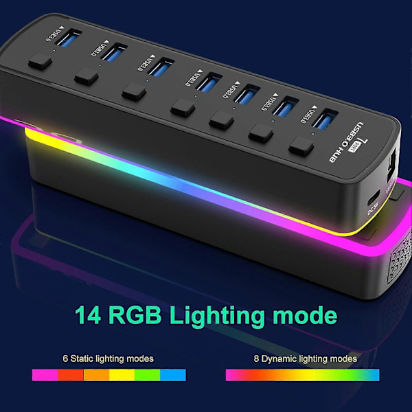 USB-läppäriasema 7 in 1 Multiport USB 3.0 Itsenäinen kytkin RGB Virtalähdeportti Nopea USB-keskitinsovitin Tietokonetarvikkeet