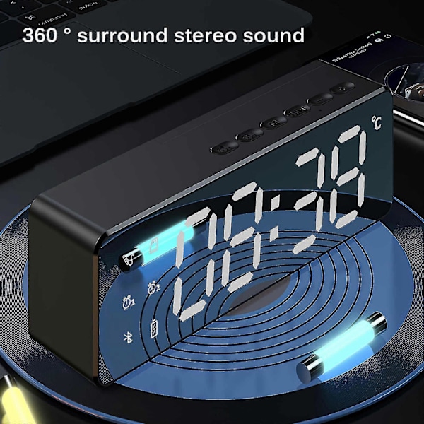 Väckarklocka Audio Bluetooth Högtalare Temperaturvisning Student Kreativ Spegel Liten Kort Gåva Trådlös Klocka Med Bluetooth Uppspelning För H