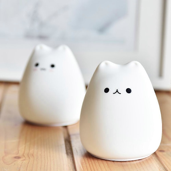 LED Katt Nattlampa Kattlampa, Batteridriven Nattlampa för Barn, Silikon Flerfärgad Söt Nattlampa för Barnkammare med Varmvitt och 7-Färgs Andning