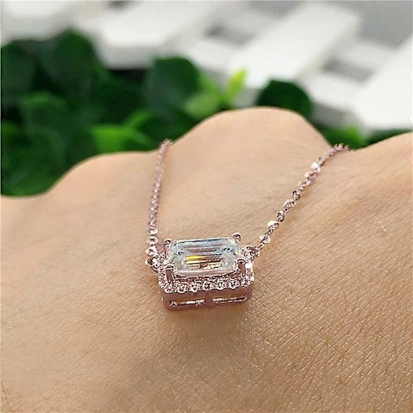 Naisten suorakulmion muotoinen Cubic Zirconia -korusetti, hopeoitu kaulakoru riipuksella, setti o