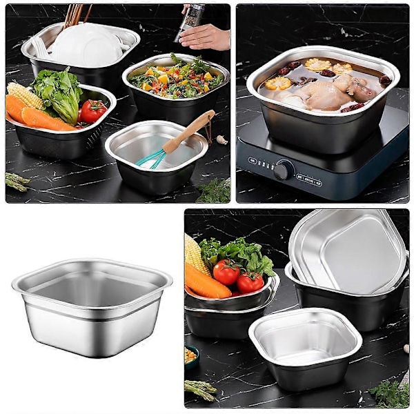 Rustfritt Stål Vask Kjøkken Grønnsaksvask Metall Vask Suppeskål Buffet Matpanne (22cm)