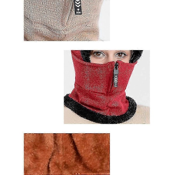 Vinterscarf för damer, munskydd, fleece, varm stickad mössa, 1 styck (Röd)