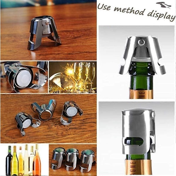 Champagne Prop Vinpropper Rustfrit Stål Vinprop Vakuum Super Forsegling Glitrende Flaskebeskytter