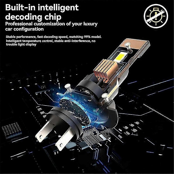 2 stk. 3300LM H7 LED Forlygtepære Trådløs 66W CSP til Bil Forlygte Auto Diode Lamper H7 Turbo Led 12V 6000K