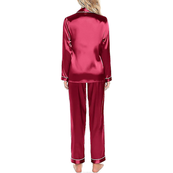Siden Satin Pyjamas Set Dam Långärmad Sovkläder Mjukt Pyjamasset Tvådelat Knäppning Pyjamasset Med Fickor S-xxl