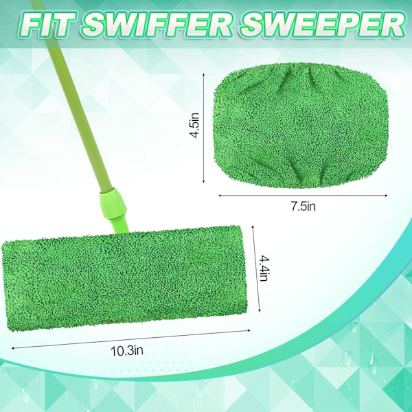 8 st Återanvändbara Mikrofibermoppdynor för Swiffer Sweeper Mopp, Torrsopningsdukar & Våta Moppdukar