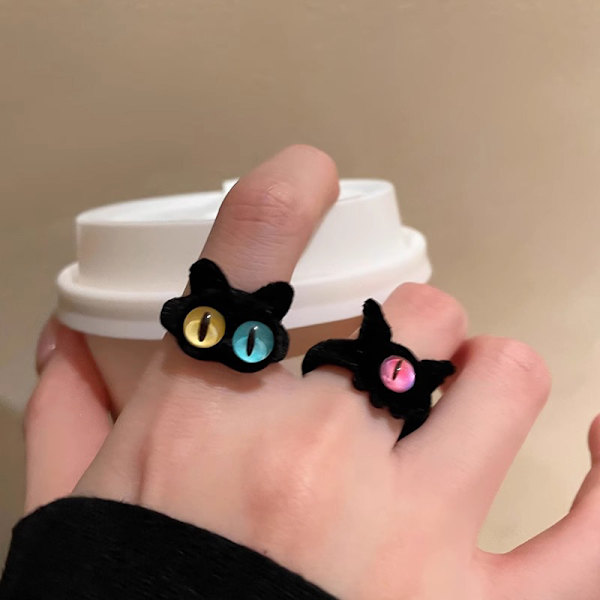 #Cartoonmonster ring med stora ögon, flockad, justerbar#