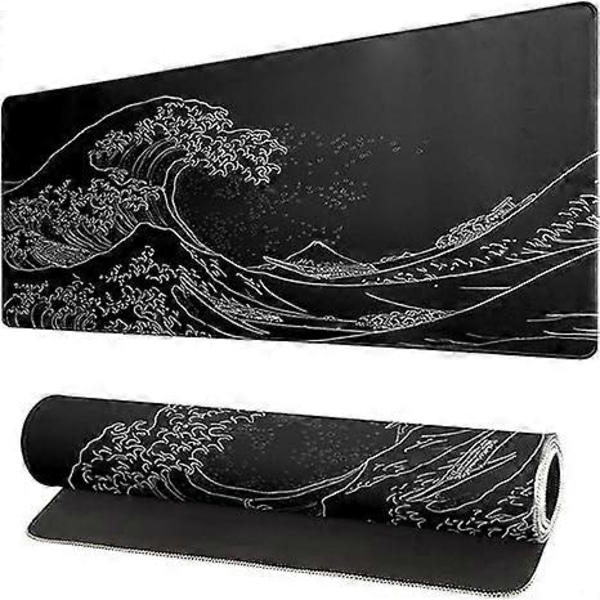 Japansk Havsvåg Anime Gaming Stor Musmatta Förlängd Kanagawa Mat Skrivbordsunderlägg 3mm Tjock Lång Halkfri Gummibas 80x30cm