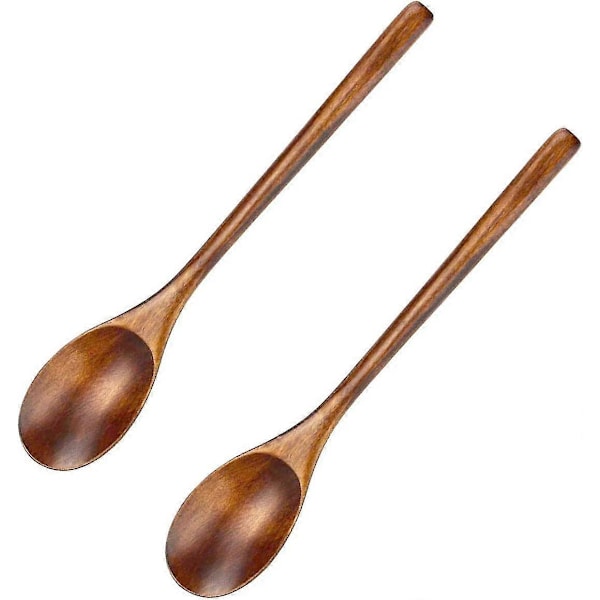 2 stycken långskaftade träskedar för att äta, röra om, laga mat, köksredskap, honungssked, omrörningssked