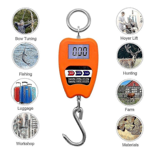 LCD-riippuva digitaalinen teollisuusvaaka 200 kg, kg / lb / Norange 1 kpl