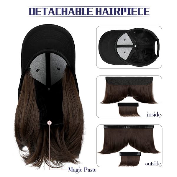 /#/Medium Brun Baseball Cap med Hår Extensions Rett Kort Bo/#/