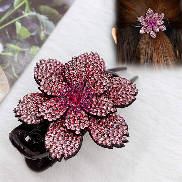#4 stk Dobbel Blomst Hårklipp Rhinestone Hårnål Rhinestone Hårklipp Blomster Rhinestone Hårklipp for Kvinner Jente (4 Farger)#