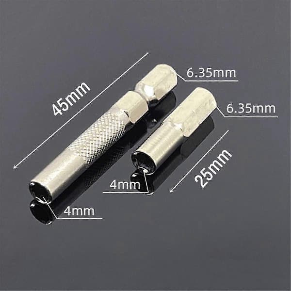 4 stk. 1/4 til 4 mm bitadapter, 2 stk. 1/4 til 4 mm sekskantadapter og 2 stk. 1/4 til 4 mm boreforlængerbit H