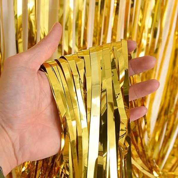 3-delad set av metallfoliedörrgardiner (guld), foliekantflashi