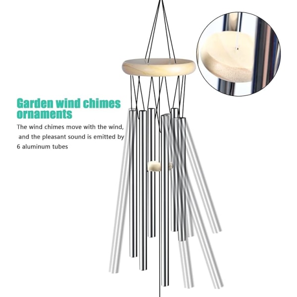 /#/Silver Wind Chimes, Indoor Outdoor Wind Chimes with 6 Aluminum T/#/