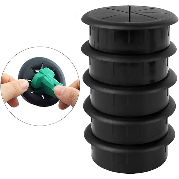 5 stycken plastbordsgrommet, skrivbords Grommet, rund kabelgenomföring