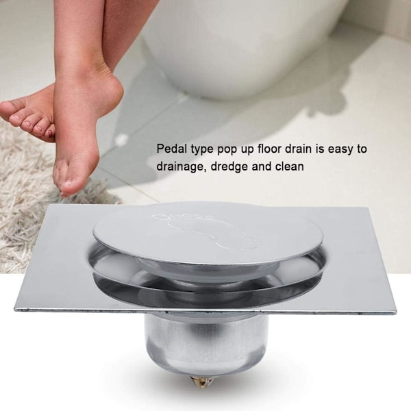 *Gulvavløp i rustfritt stål med pedal og sprett for bad og garasje*