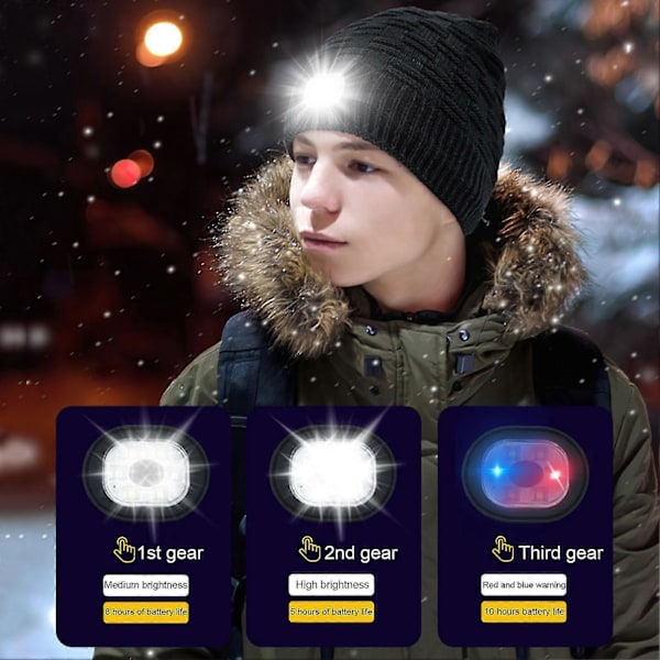 Mössa med LED-lampa Enfärgad Hög Elasticitet Tvättbar Ljusstyrka Justerbar Unisex Varm Vintermössa med Lampa