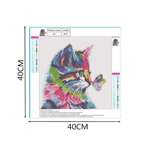 5D DIY Full Diamond Cat 40x40cm, Rhinestone Diamond Painting Kit