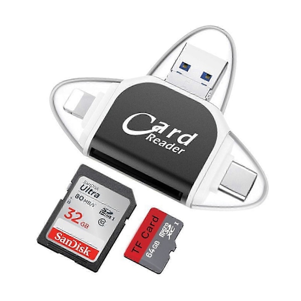 Multiport 4-i-1 Universell SD TF-kortläsare, USB C SD TF-minneskortläsare, USB C Hub Multiportadapter, 100% Ny
