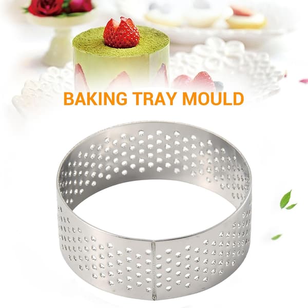 10-pakning 5 cm tertering i rustfritt stål, varmebestandig perforert kakemoussering, rund ring til baking