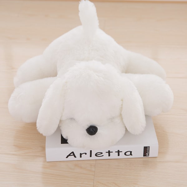 Hvid hundepude i løgnestil (25 cm), plyslegetøj til børn at sove i