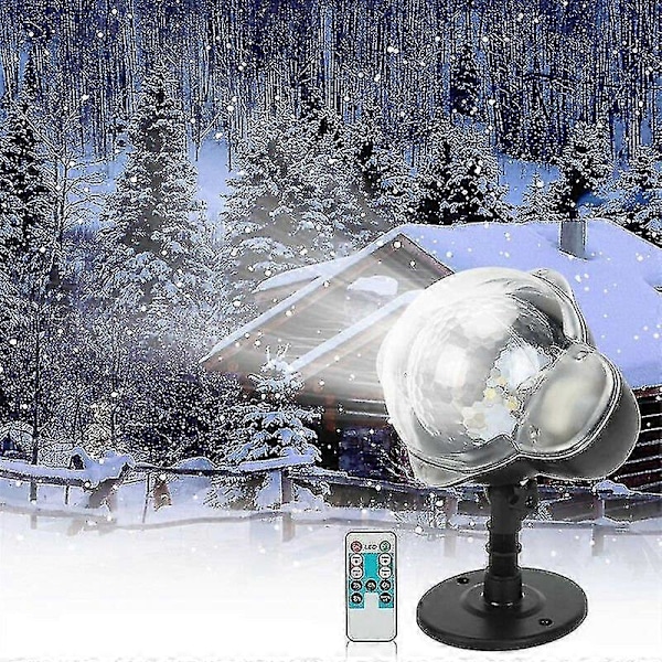 Snøfall LED Projektorlys, lys med roterende fjernkontroll, vanntett landskap snøfnugg dekorativ belysning for fest