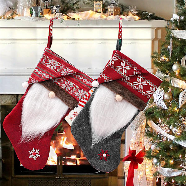Farfi Julstrumpor Festliga Dekorativa Non-woven Tyg Julgran Ansiktslös Jultomte Strumpor Ornament För Party Röd