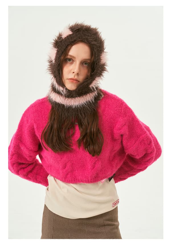 #Faux Sable Stribet Hat - Brun, Design Niche Section Pullover Woo#