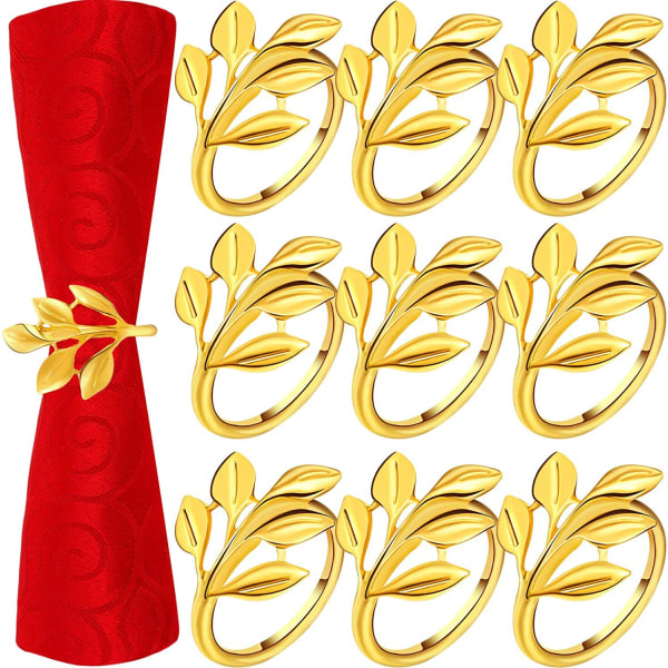 Napkin ring (9 leaves, gold), 9 metal napkin buckle brackets, us