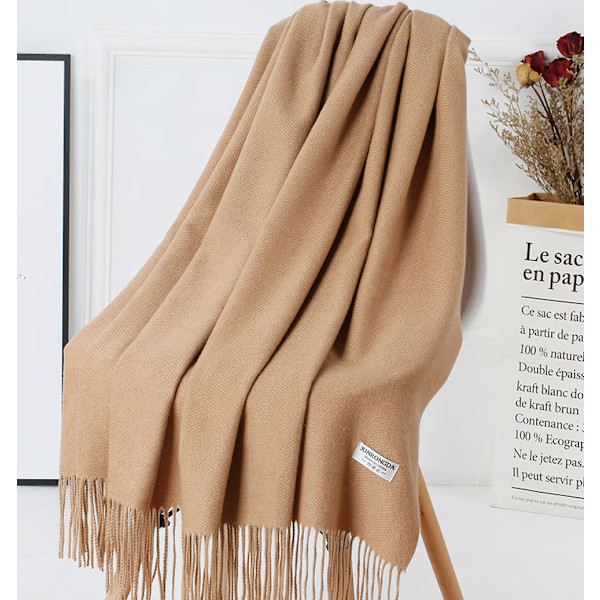 Uldscarf til kvinder, vinter, kashmir, ensfarvet, vandbølge, alsidig