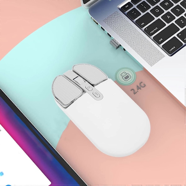 Trådlös Mus, 2 Trådlösa Lägen Tjejmus Plug and Play för Resor (Vit)