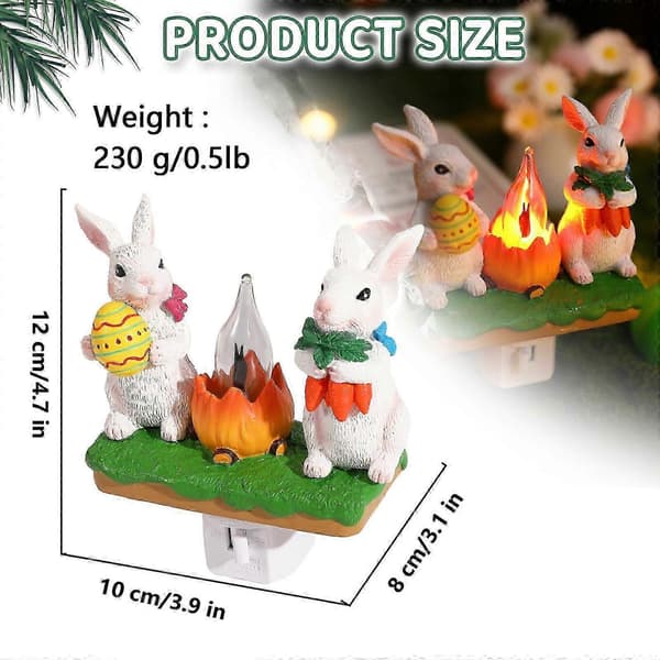 Easter Bunny Campfire Flickering 3D Rabbit Night Light Plug-in, Rabbits Campfire Flicker Flame Night Light, Rabbits Figurine Lamps, Easter Or[D]