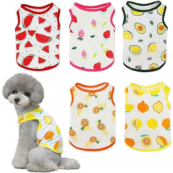 5-pack Hundtröjor Husdjur Pappa Mamma T-shirt Frukt Tryckt Söt Andningsbar Valp Tröja Sommar Mjuk Väst Kläder Mode Kläder Strandkläder för Liten D