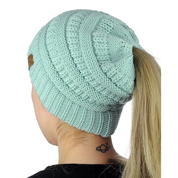 #Strikket beanie hue til kvinder og piger til vinter med hul til fletning#