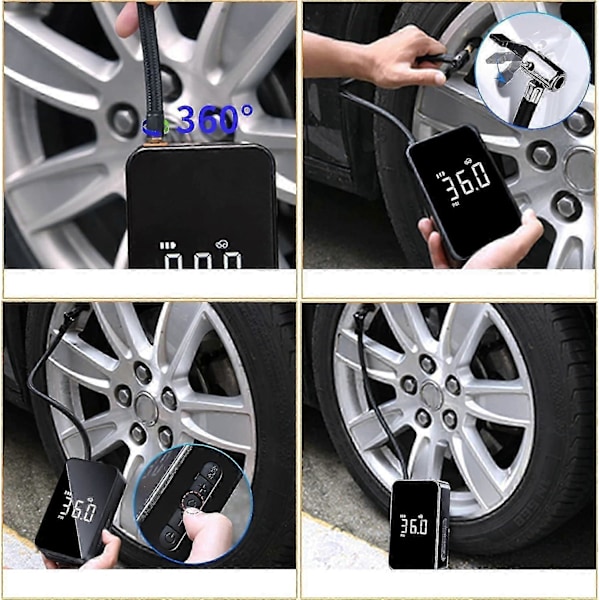 Bærbar luftkompressor, Mini elektrisk pumpe, Elektrisk cykelpumpe, Kompressor med LED-lys, digitalt display og USB C-port