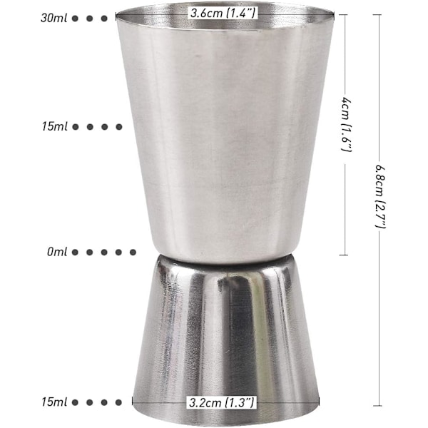 Cocktail Jigger, 15 & 30 ML Rustfrit Stål Bar Jigger (Sæt af 4)