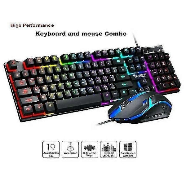 Gaming RGB LED Bakgrundsbelyst Trådbundet Mekaniskt Tangentbord + Mus Set För PC Laptop