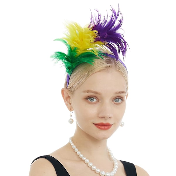1920-talls Fascinator med Fjær Hårbøyle for Kvinner Bryllup Teselskap Hodeplagg (Mardi Gras Lilla)