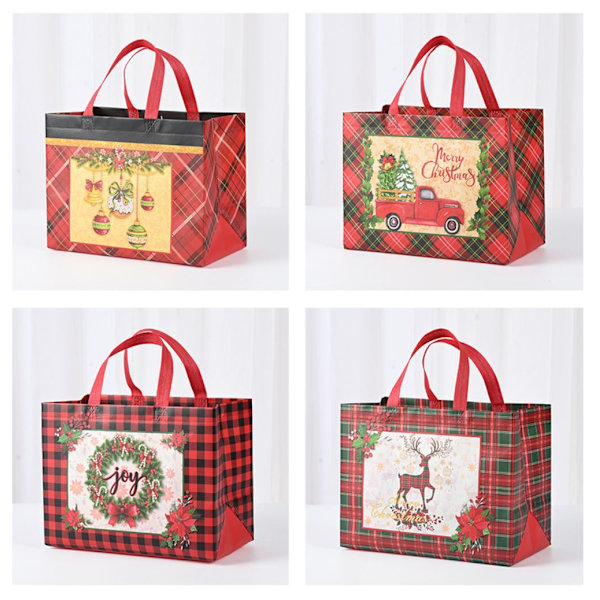 #Juleplaid Tote Bags Håndtag Genanvendelige Indkøbsposer 10 stk#