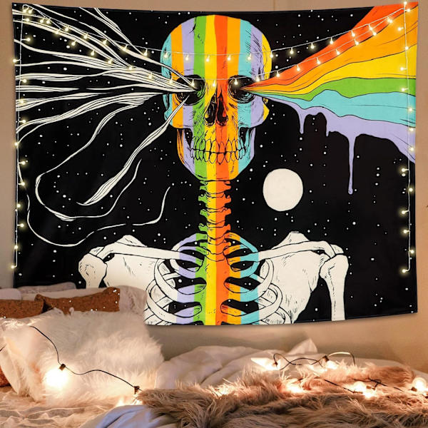 Skalle Tapestry Tarot Skelet Væghængende Stjernetæppe H