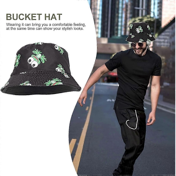 Groda Bucket Hatt Sommar Fiskehatt Packbar Rese Strand Fiskarhatt för Kvinnor Tonårsflickor Vuxna Stil 2
