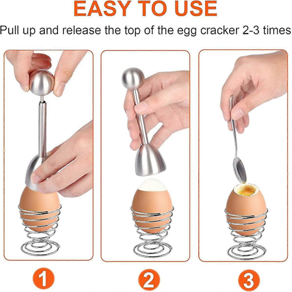 Eggeskallkutter med eggeglass og eggeskje, eggeskallåpner